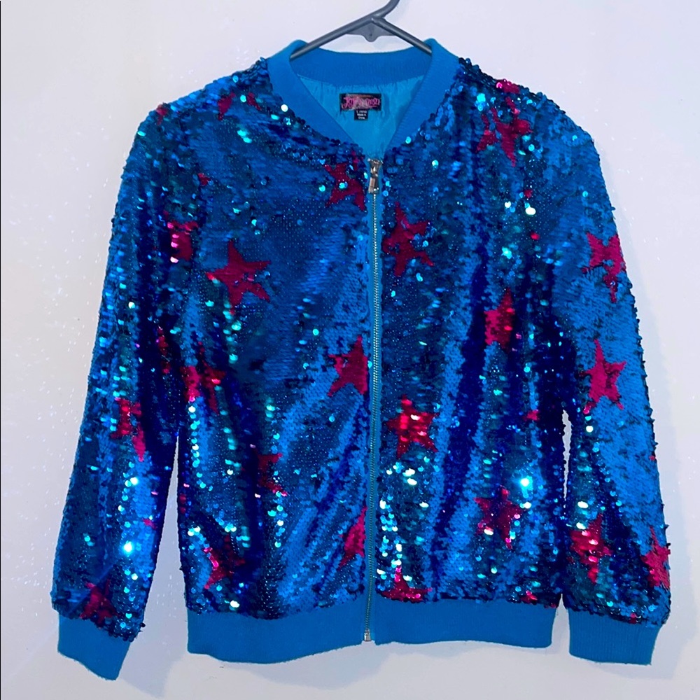 Kids Sequin Star Jacket - Blue and Pink